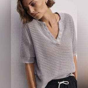 Varley Callie Open Knit Sweater Large L Short Sleeve Henley